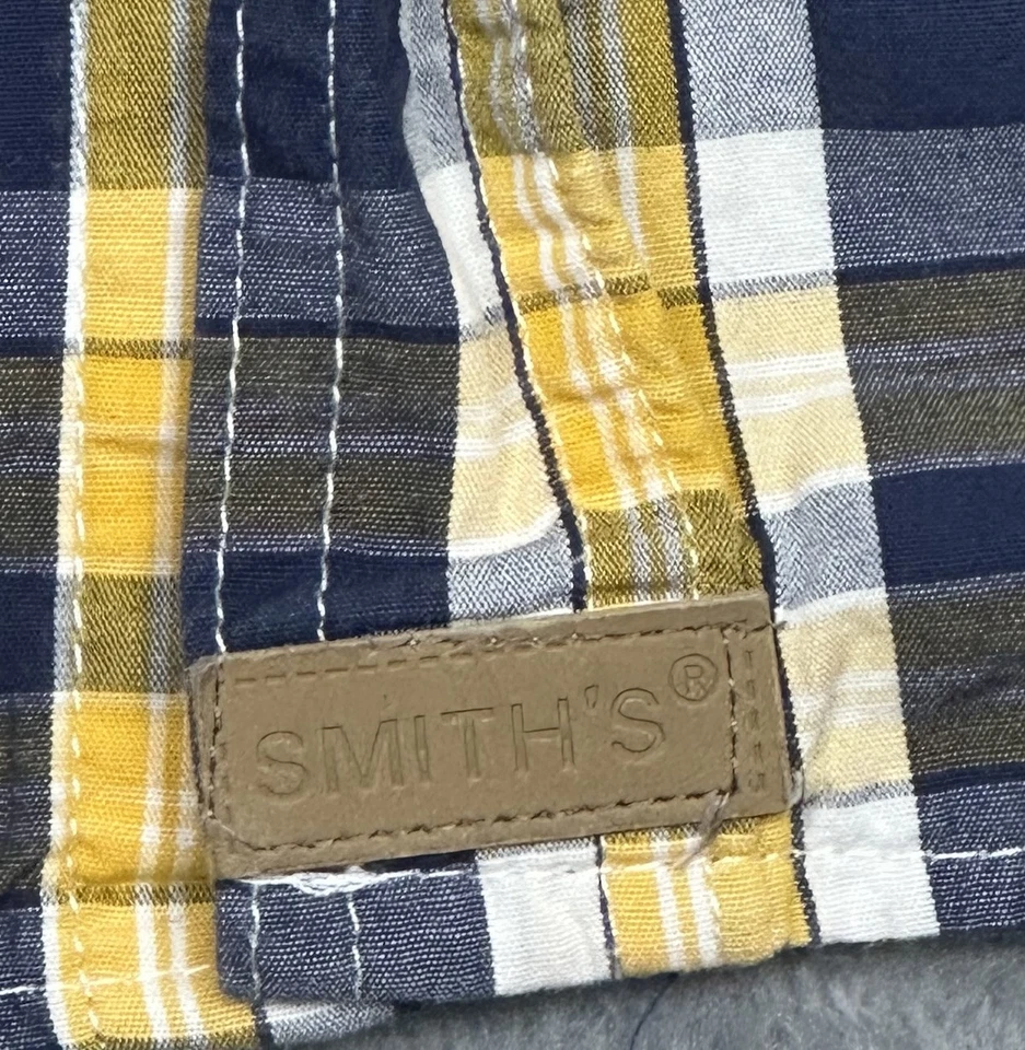 Camisa Smiths Workwear Para Hombres XL Azul Amarillo Cuadros Perla Bolsillos con Solapa a Presión Occidental Foto 3 de 4