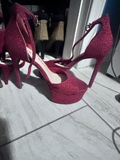 Gianni Bini Women s Pink Glitter Ankle Strap Buckle Stiletto Open Toe Heels