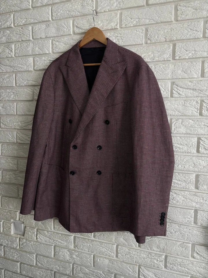 Luigi Borrelli Napoli Blazer 58 EU Double-Breasted Linen Cotton Made in Italy - Imagem 4 de 4