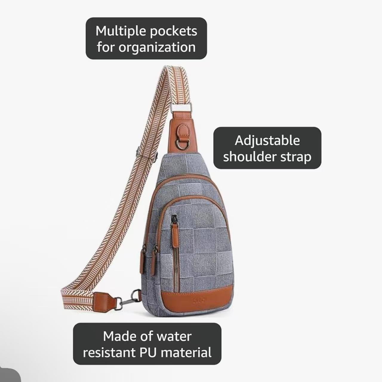 CLUCI Sling Bag Crossbody Blue With Brown