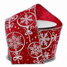 Red Silver Snowflakes Wired Ribbon - 2 1/2" x 10 Yards, Christmas, Wreath
