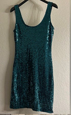 Women’s Green Sequin Mini Short Dress Scoop Neck Sleeveless Strappy Size M