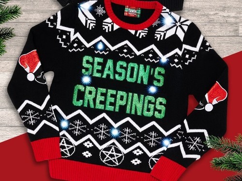Lights Up! SEASONS CREEPINGS Ugly Christmas Holiday Horror Sweater NEW X-LARGE