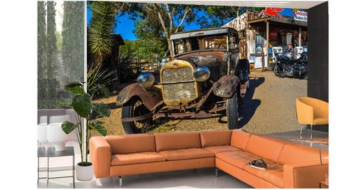 Photo Wall Mural-VINTAGE CAR-(2600)-NON WOVEN-Wallpaper-Dinner Route 66 Vehicle - Picture 2 of 2