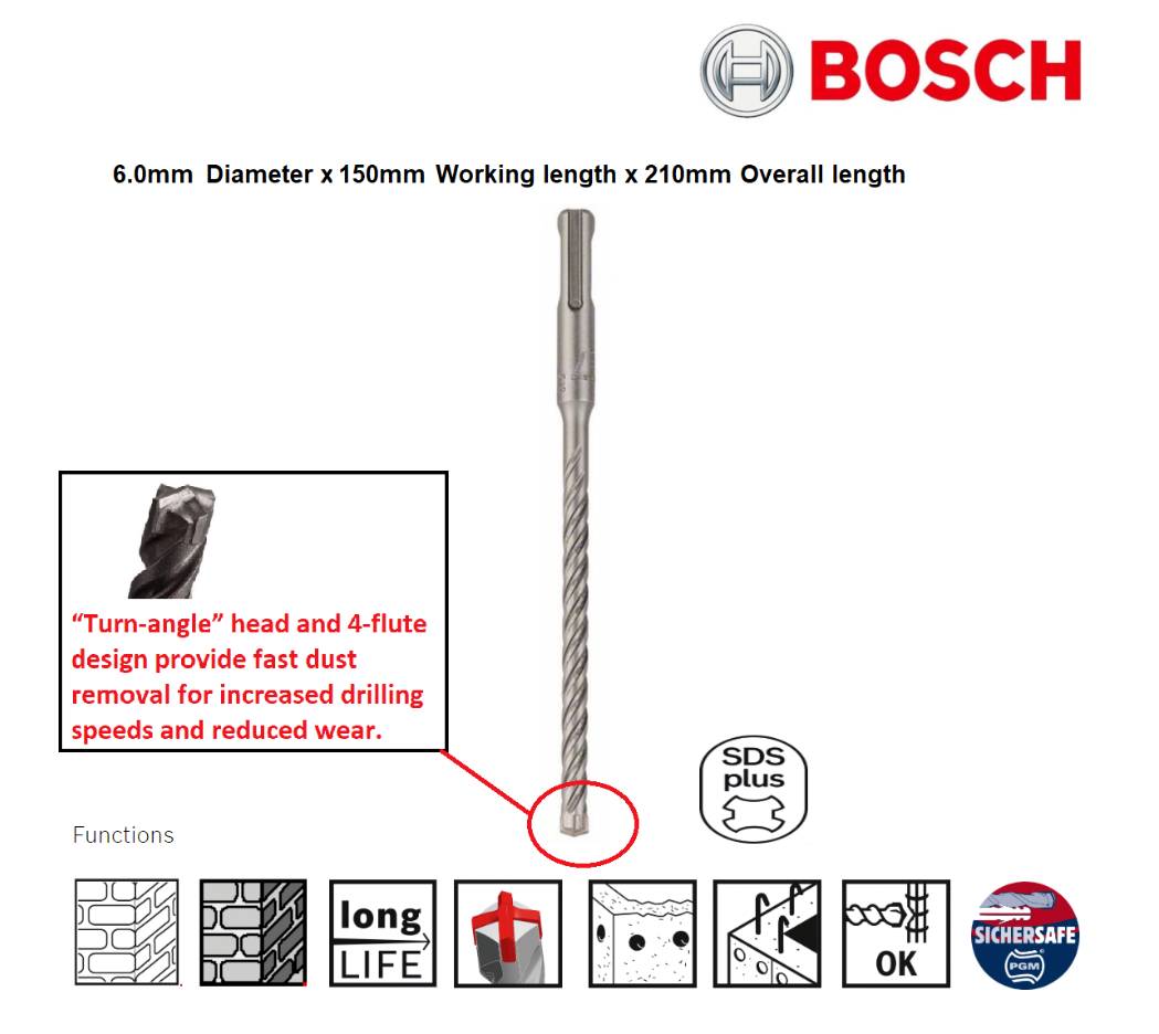 Bosch PRO SDS Plus-5X Hammer Drill Bit 6 x 150 x 210 mm Concrete - Image 3
