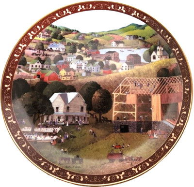 Bradford Exchange Collector Plate Barn Raising Home in Heartland Martha Leone