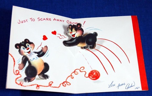1954 Bears Playing With Yarn Pop Out Valentine Card - Picture 2 of 2