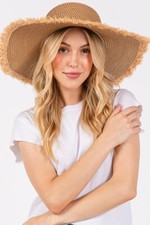 ScarvesMe Women's Wide Brim Frayed Edge Two Tone Floppy Summer Straw Hat