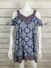 Derek Heart Womens Shift Dress Size M Multicolor Stretch Cold Shoulder Boho  