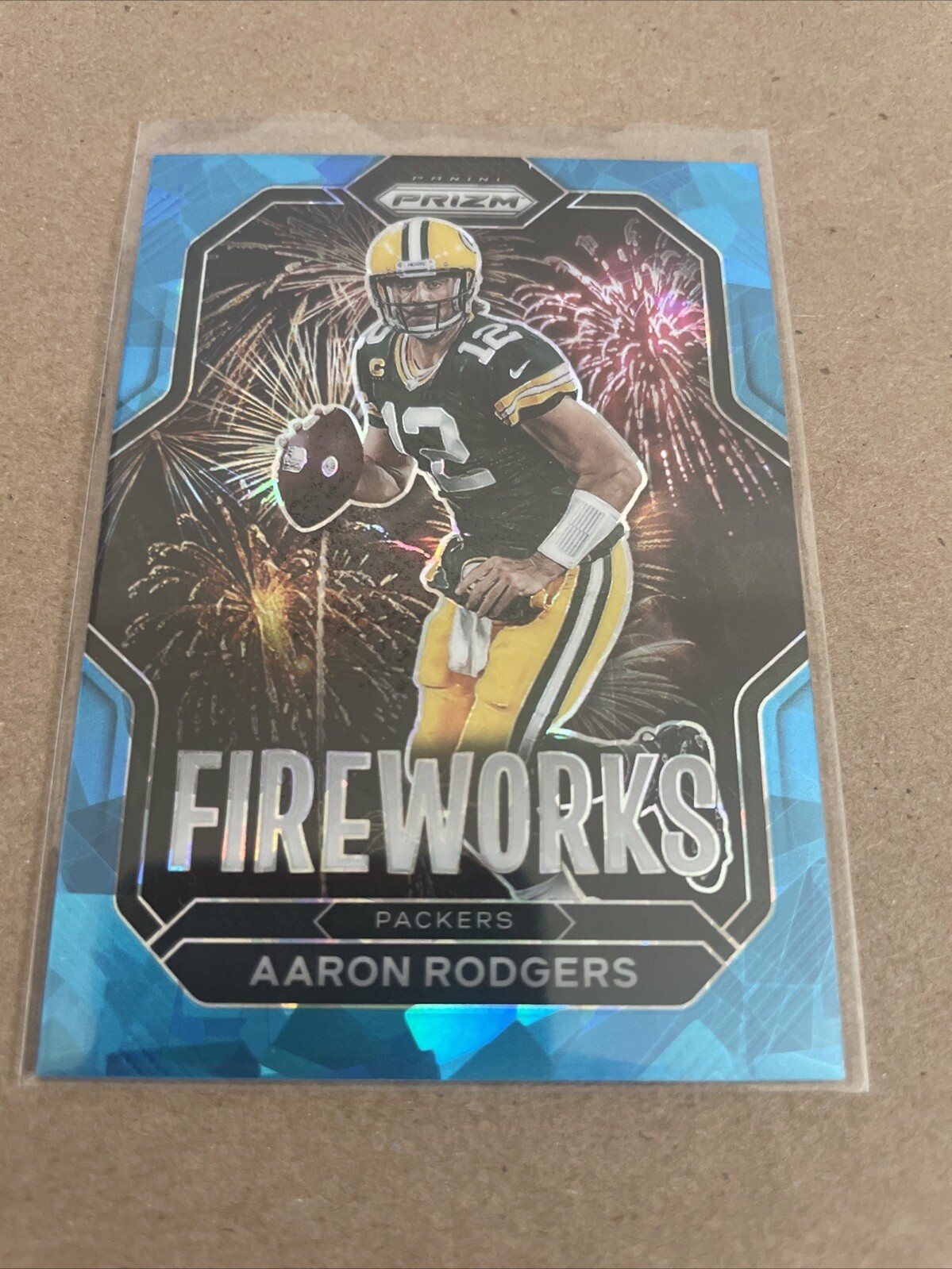 2022 Panini Prizm Aaron Rodgers Blue Ice Fireworks /99 Packers Jets