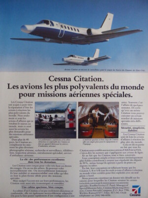 6/1985 PUB CESSNA CITATION SPECIAL AIR MISSION US CUSTOMS KRANKENWAGEN FRANZÖSISCHE ANZEIGE