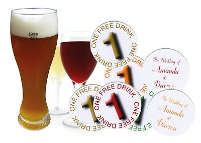 100 PERSONALISED PARTY DRINK TOKENS LAMINATED  One Free Drink, Party Anniversary