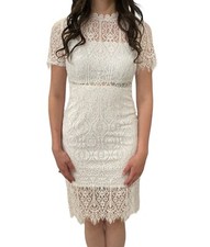 Miami Lace Dress Women's S M L White Midi Cocktail Party Vintage Retro Romantic