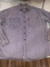 Vintage LEVI'S Blue Denim Red Stripped Metal Button Shirt 100 Cotton-Mens Small