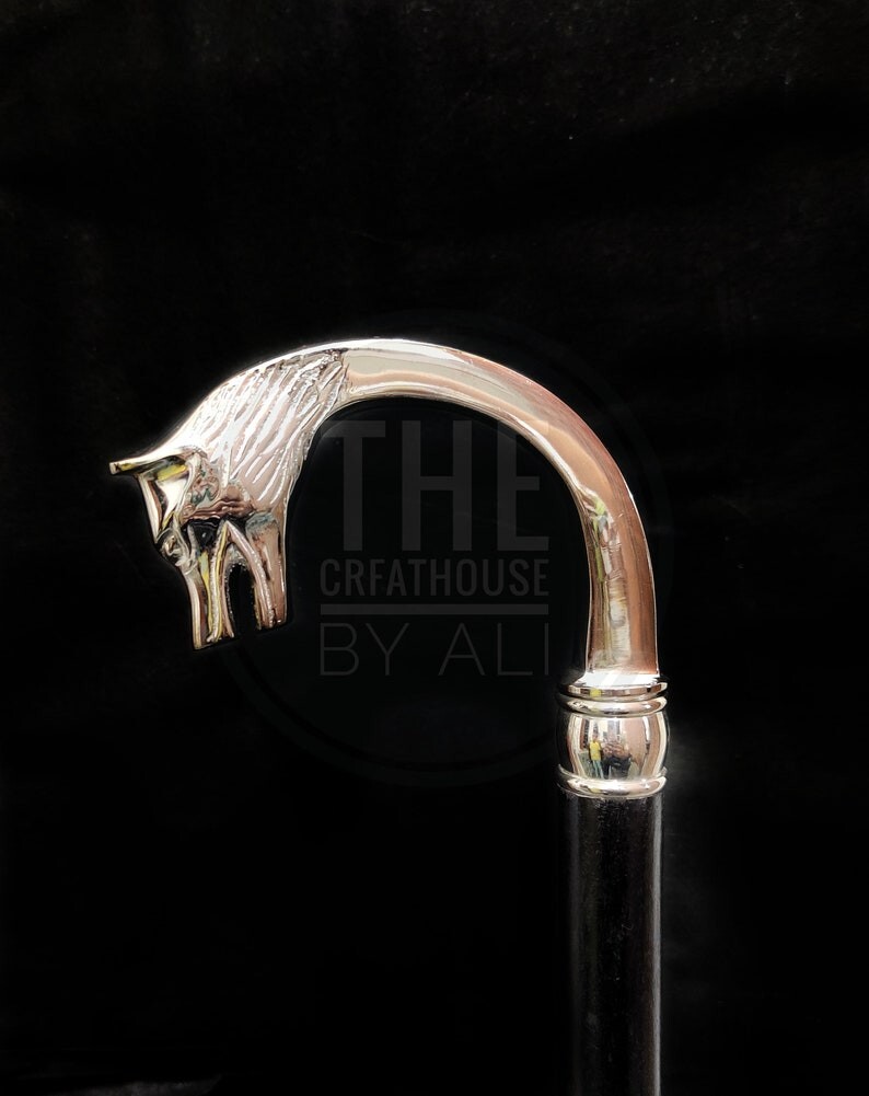 Designer Solid Silver Wolf Head Handle Victorian … - image 3