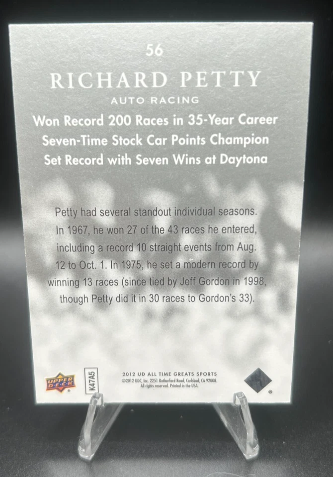 2012 Upper Deck All-Time Greats Richard Petty Silver #56 SP 06/35 7 Daytona Wins - Image 2 of 2