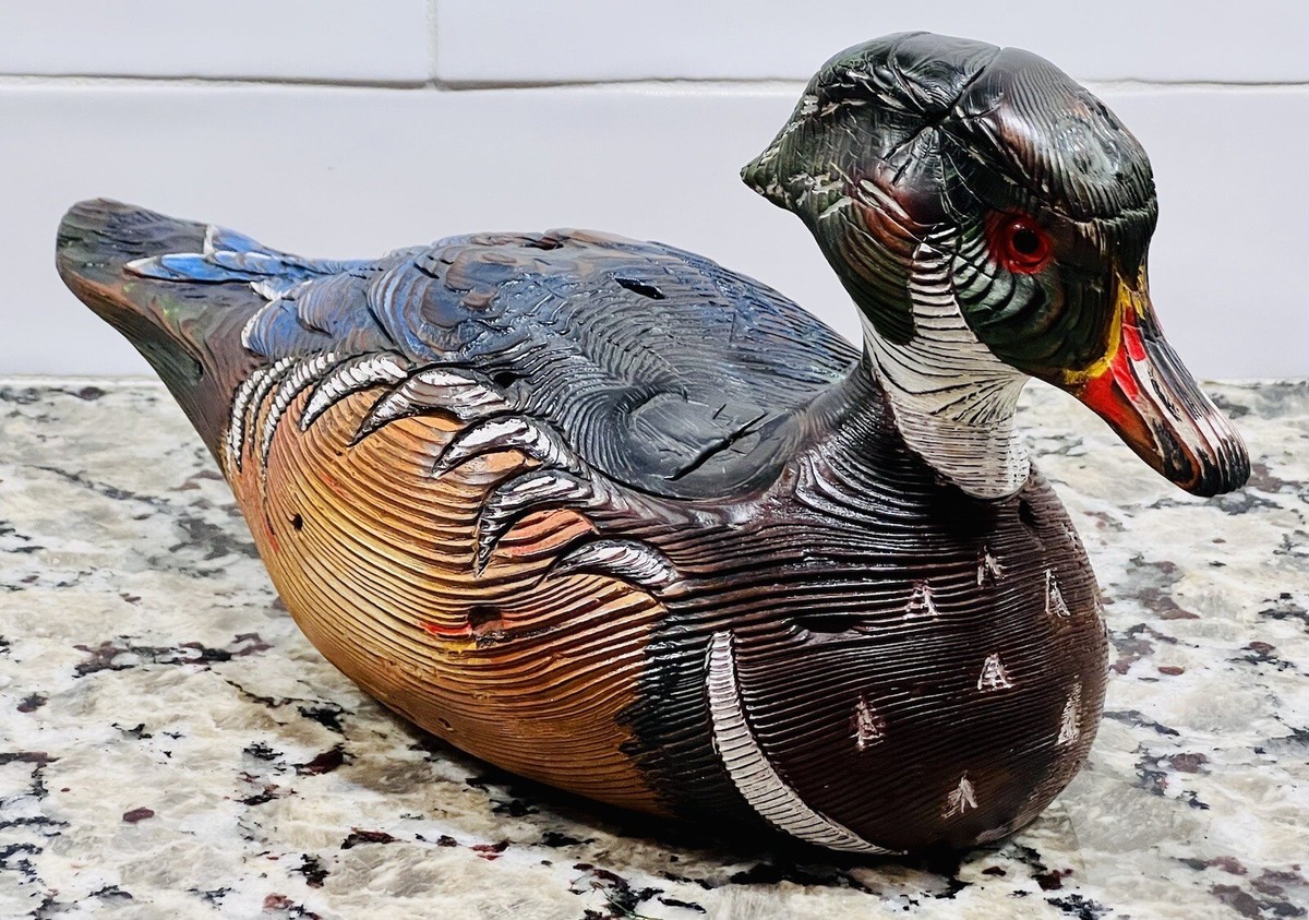 Signed Jack Teegarden Wood Duck Decoy, Distressed White Cypress