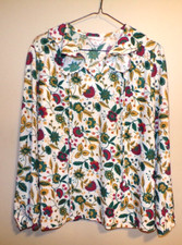 1970s Knitmakers Groovy Floral Blouse Size 18 Plus Size Polyester Peasant Shirt