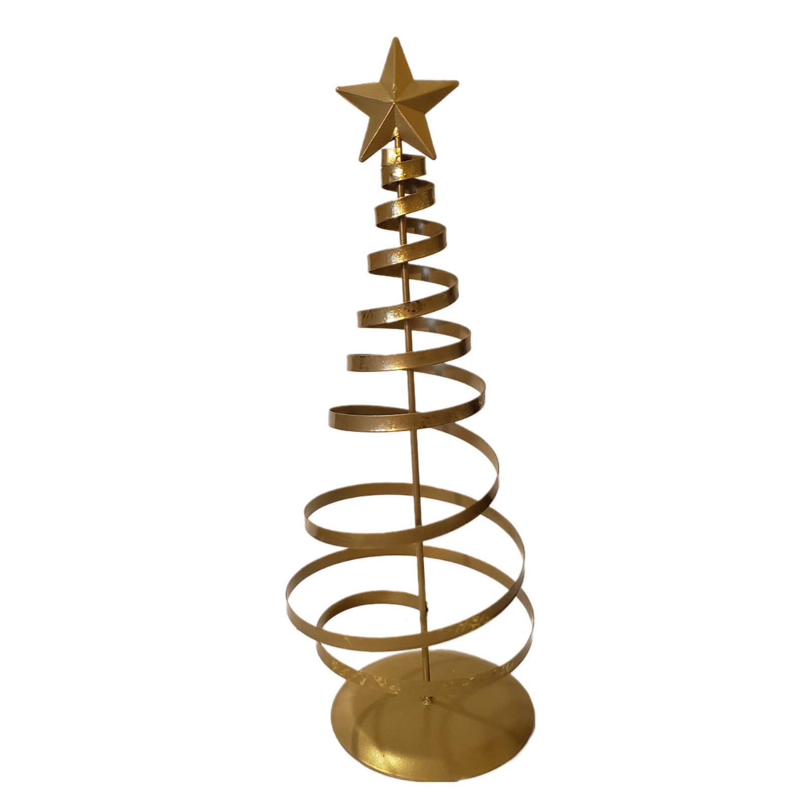 Gold Colored Metal Spiral Christmas Tree With A Star On Top *SEE