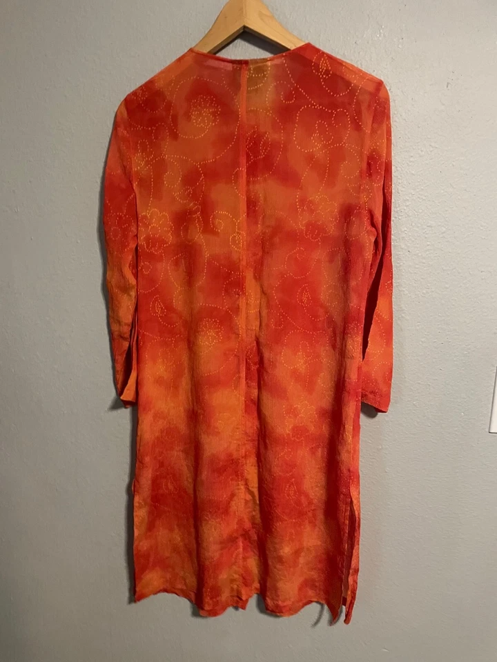 Maxi túnica vintage para mujer talla 10 naranja floral burnout seda transparente boho años 90 Foto 4 de 4