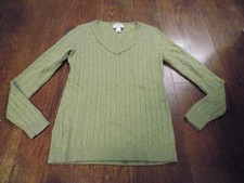 Ann Taylor LOFT Cable Knit Long Sleeve V-Neck Sweater muted Green EUC Size XXSP