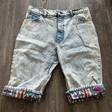 Vintage 90's Womens 14 1/2 Denim Cuffed Jean Shorts 80's Hip Hop