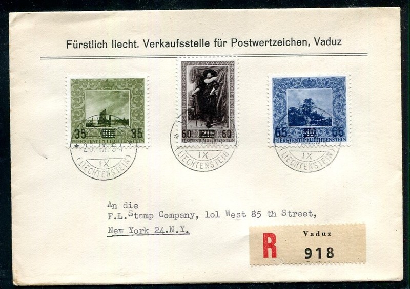 Liechtenstein #281-3 Zum #270-2 First Day Cover to NEW YORK ART Cat 125