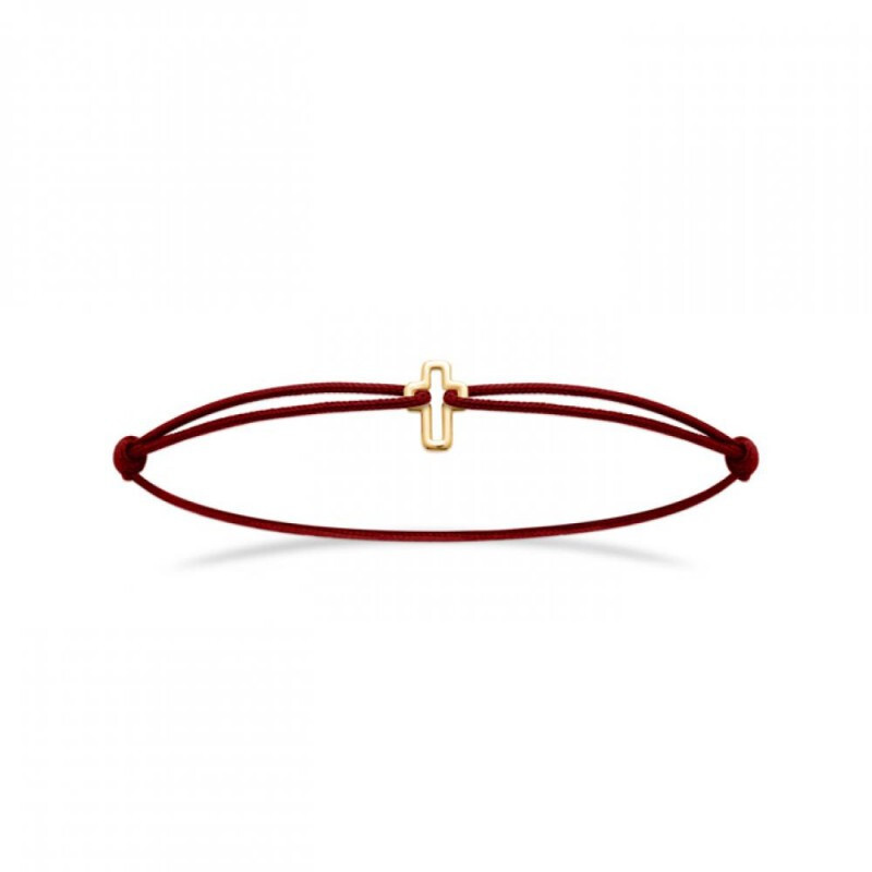 Bracelet cordon rouge croix ajustable en or 18 carats pour peau sensible