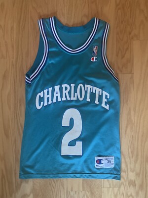 Vintage 90s Champion Charlotte Hornets #2 Larry Johnson Jersey