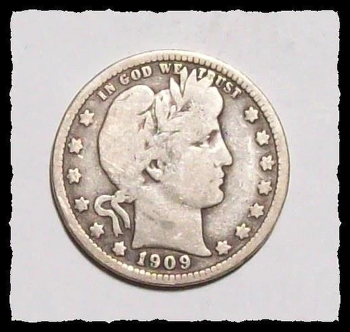 1909-P  BARBER QUARTER 5 Letters Sharp VG+    #38C93