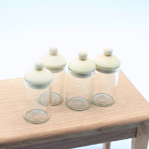 4Pcs 1/12 Dollhouse Clear Glass Jar Dollhouse Miniature Kitchen Storage Bottles