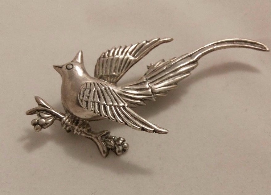 GORGEOUS LARGE SOLID CAST STERLING SILVER BIRD BR… - image 1