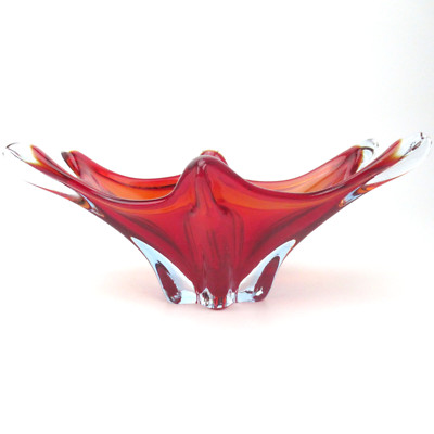 Murano Glas Schale Zipfelschale Sommerso Italy Vintage Glass Bowl 24,5 x 16,5cm