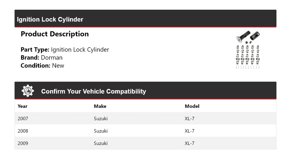 Para 2007-2009 Suzuki XL-7 Dorman cilindro de trava de ignição 2008 - Imagem 2 de 4