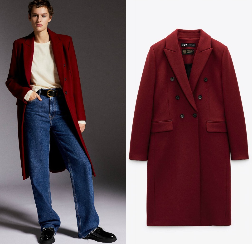 Oversize Mantel Bordeaux Mantel Zara ZARA MANTECO WOLLE MANTEL - Main Image