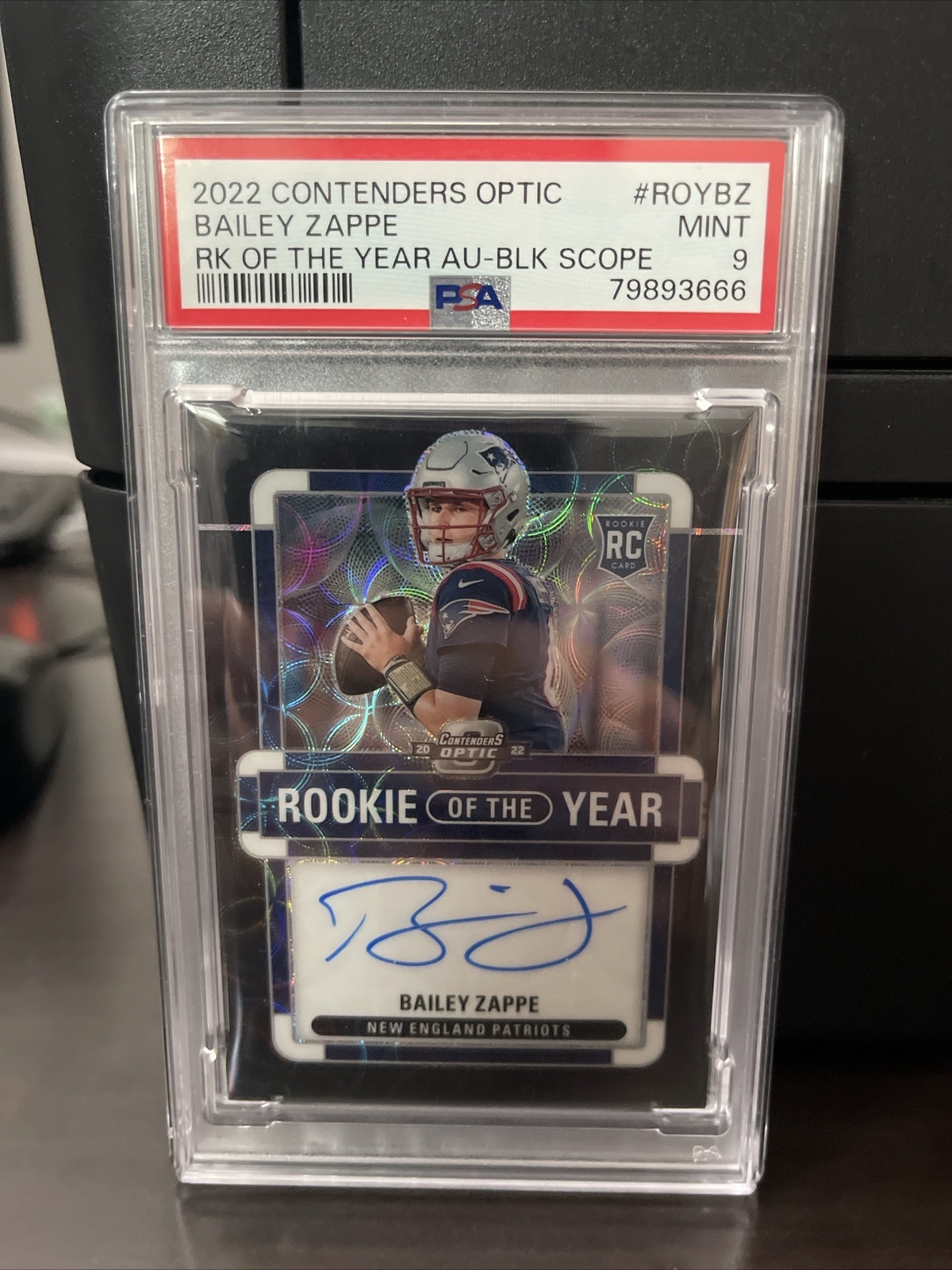 Bailey Zappe Panini Contenders Optic Rookie of the Year Contenders Autographs #ROYBZ Black Scope