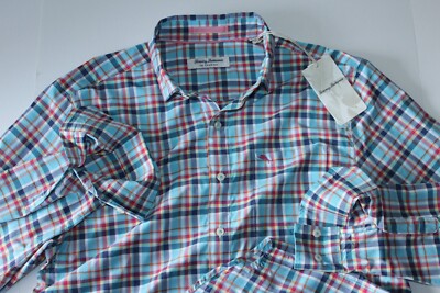 Tommy Bahama Shirt Siesta Key Napa Check Blue Performance New LS Medium M