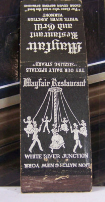 Vintage Matchbook Cover P1 White River Junction Vermont Mayfair Restaurant Grill
