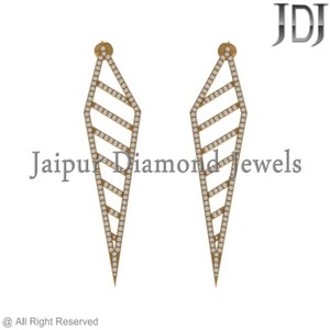 Authentic Sterling Silver Pave Natural Diamond Huge Stud Earrings Gold Plated Fine Jewelry