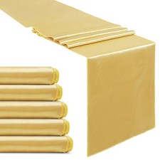 Set of 5 Satin Table Runner Light Gold 12x108 inch Wedding Table Runner for W...
