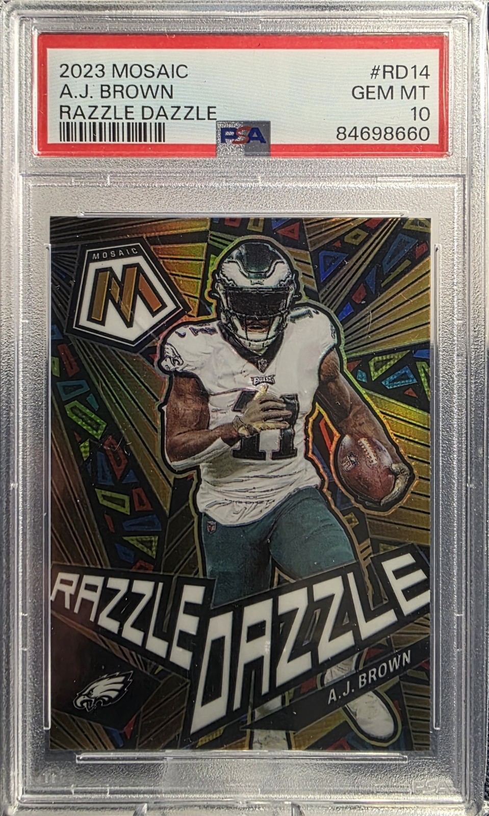 2023 Panini Mosaic Razzle Dazzle A.J. Brown #RD14 PSA 10 Gem Mint Eagles SSP