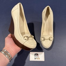 Gucci Horsebit Wedge Heel Loafer Size 6.5 Cream Beige Leather Wood Platform