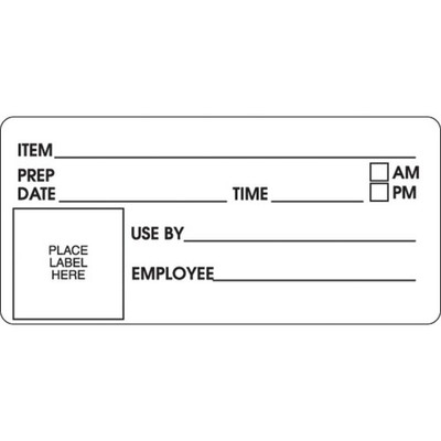 White Removable Prep Label Black Imprint - 4''L x 2''H