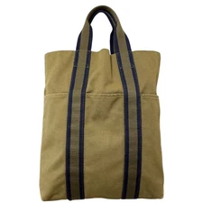 HERMES Fool Toe Cabas Canvas Tote Bag in Khaki Unisex Women USED
