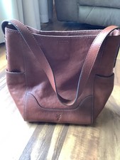 Frye Leather Side Pocket Cognac Hobo Tote Medium Size Bag