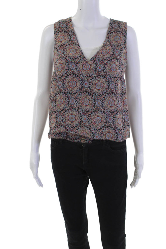 Intermix Womens Sleeveless V Neck Multicolored Blouse Draped Blouse Size S