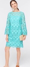 NWOT J crew Eyelet Midi Dress 3/4 length Bell Sleeve Teal Aqua Blue. Size 10.