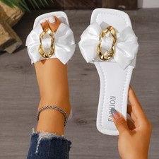 Square Headed Comfortable Flat Slippers Fashionable Style Anti Slip Bow Casual