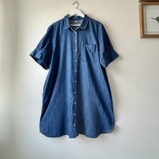 Old Navy Womens Blue Denim Shift Shirt Dress Button Up 2XL 100% Cotton Pockets