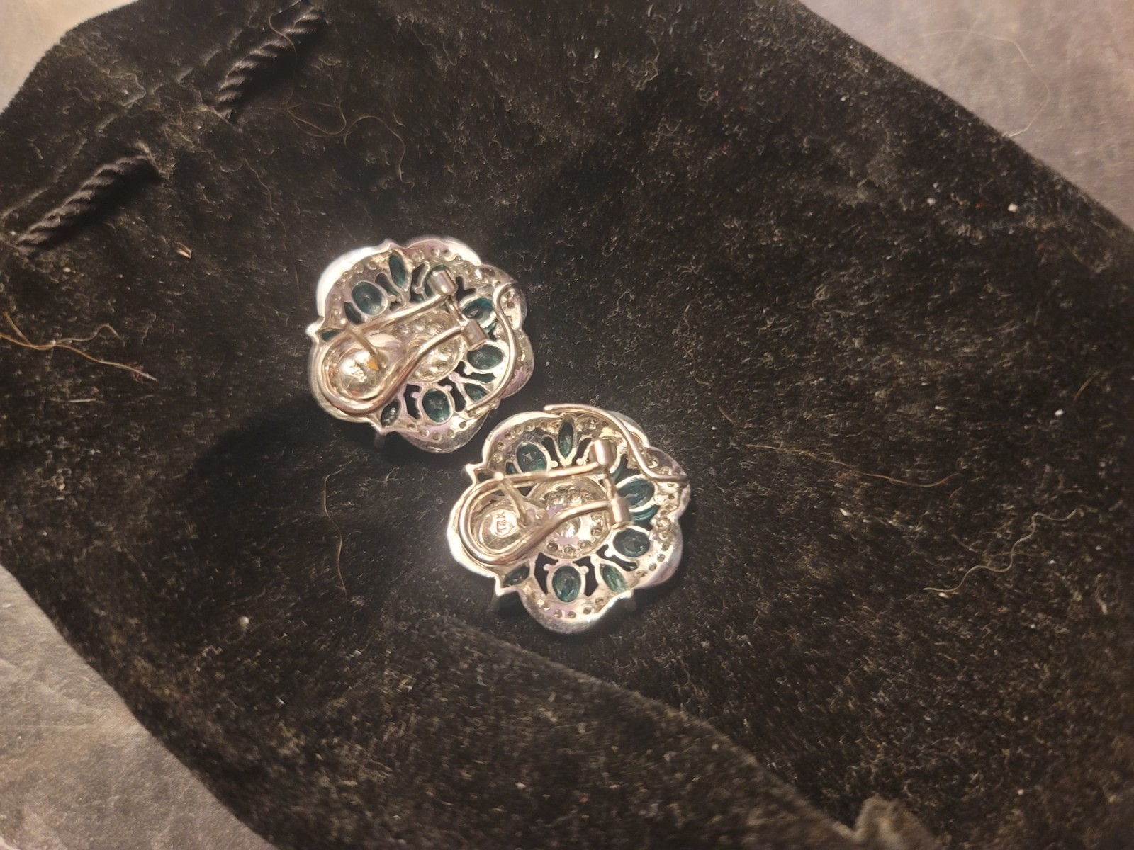 Unique, Handmade floral Emerals and Diamond earrings. image 5
